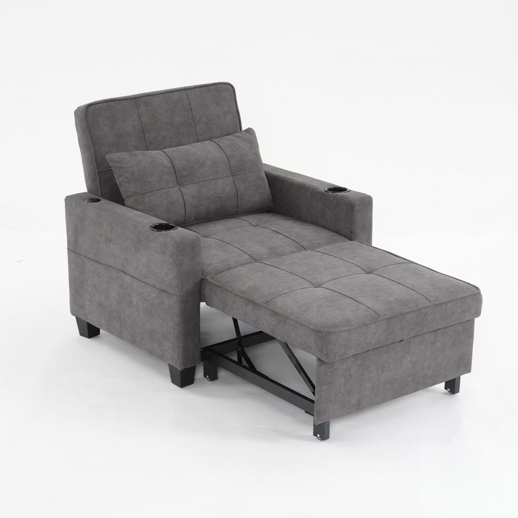 Convertible Futon Sofa Bed. 3-in-1 Multi-Functional Sleeper Chair Bed with USB Ports. Adjustable Backrest Recliner.for Living Room Bedroom Small Space. Tech Cloth. Dark Grey