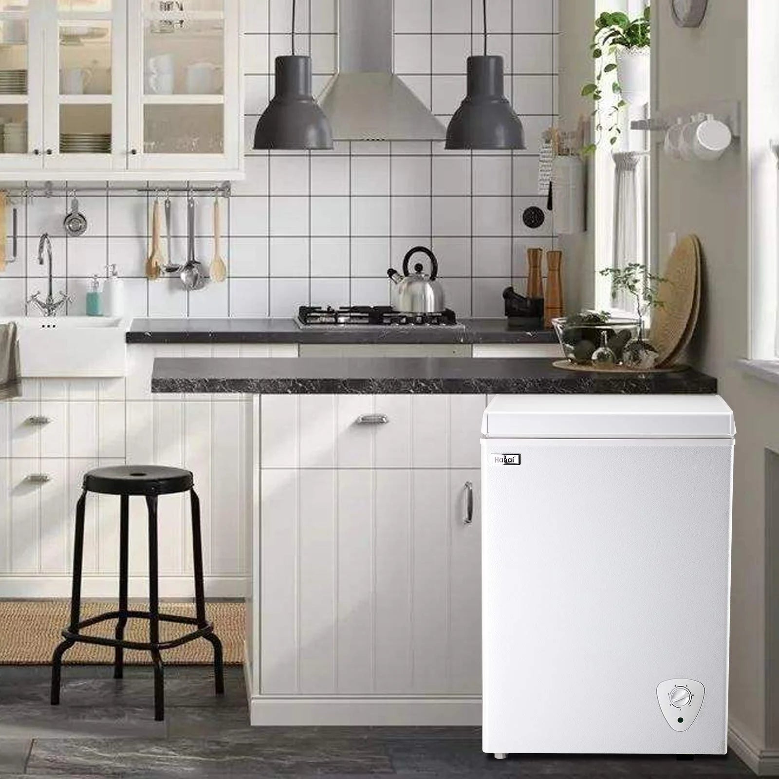 WANAI Chest Freezer 3.5 Cu Ft.Small Chest Freezer.Upright Single Door Refrigerator.White