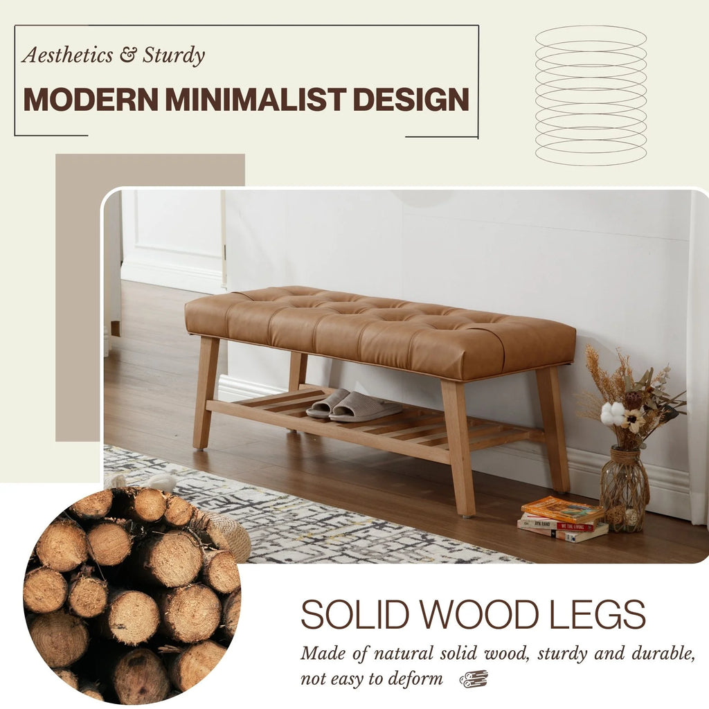 Dayalane Upholstered Storage Bench with Shoe Rack.Linen Fabric Entryway Bench for Living Room. Bedroom and Hallway. Multi Functional Ottoman with Solid Wood Shelf. Beige