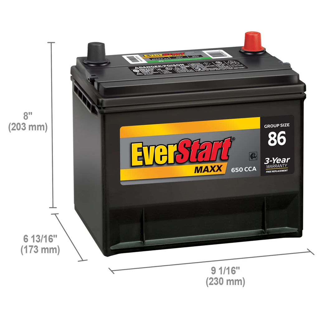 EverStart Maxx Lead Acid Automotive Battery. Group Size 86 12 Volt. 650 CCA