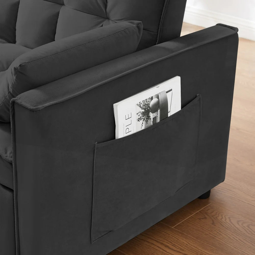 55 Inch Convertible Futon Sofa Bed.Modern Loveseat Sleeper Sofa Couch with Pull-Out Sofa Bed for Living Room.Small Space - Black