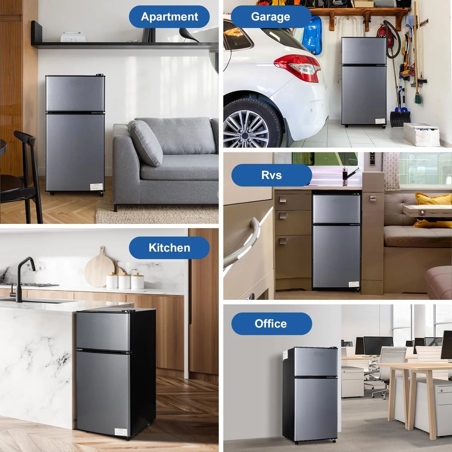 Kcpolre Mini Fridge with Freezer. 2.5 Cu.ft Small Fridge. Low Noise.7 Adjustable Thermostat. Double Door Small Refrigerator for Dorm. Bedroom. Office. Blue