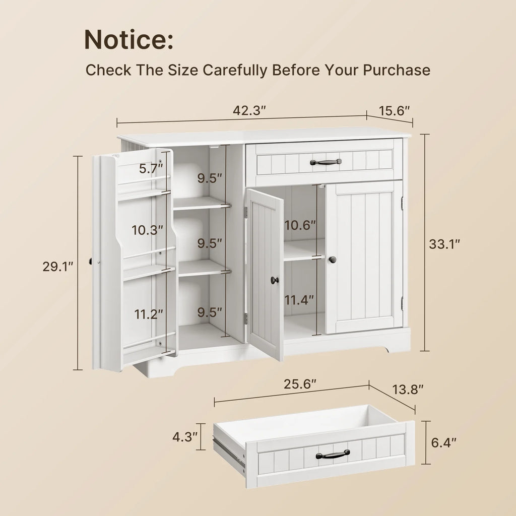Coffee Bar. Lofka 42 Kitchen Storage Cabinet. Sideboard Buffet Cabinet with 8 Shelves. 1 Drawer