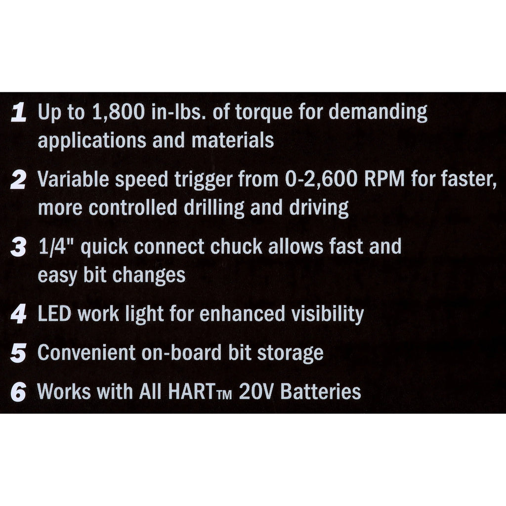 HART 20-Volt Cordless 1/4 Hex Chuck Impact Driver Kit. (2) 1.5Ah Lithium-Ion Batteries. Gen 2