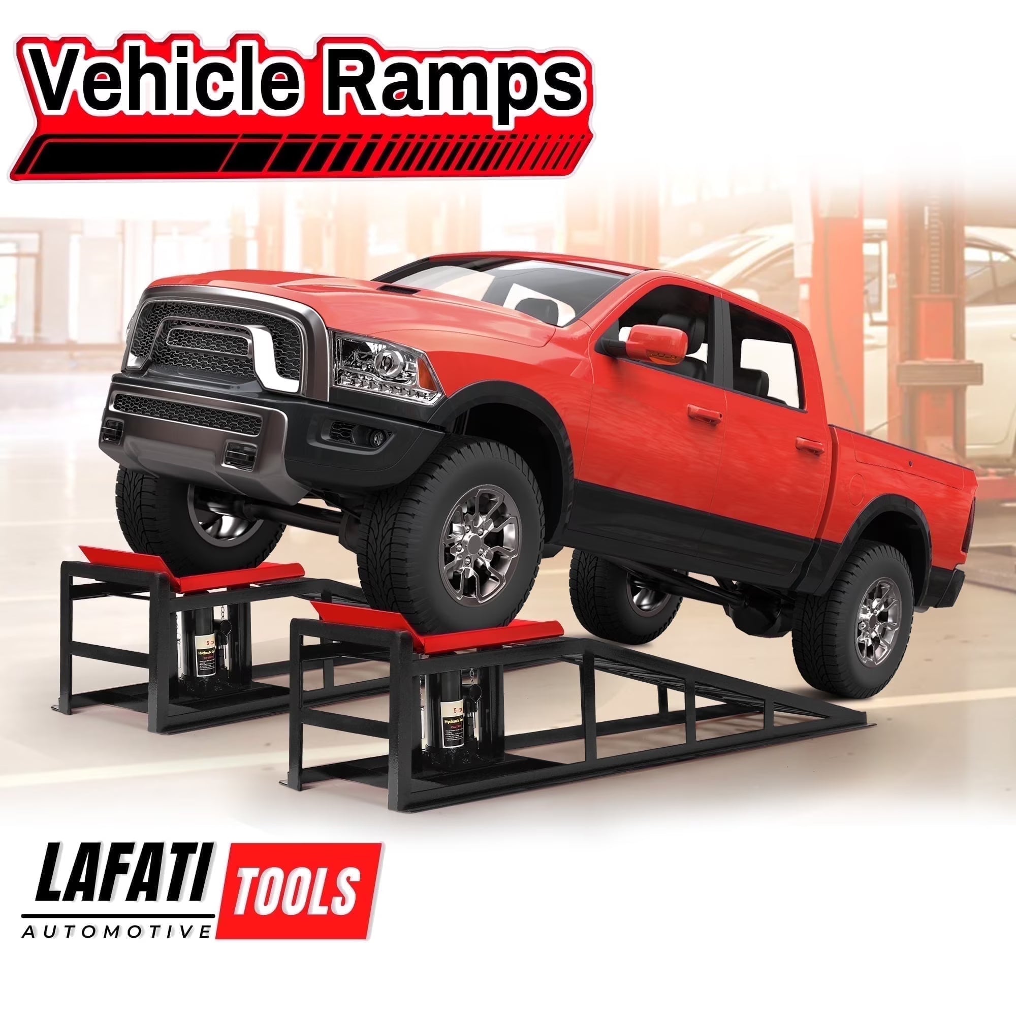 Lafati 2-Pack Hydraulic Car Ramps: Heavy-Duty Vehicle Ramps with 5T / 10000lbs Jack Load Capacity. Portable Design for Effortless Oil Changes and Car Lifts