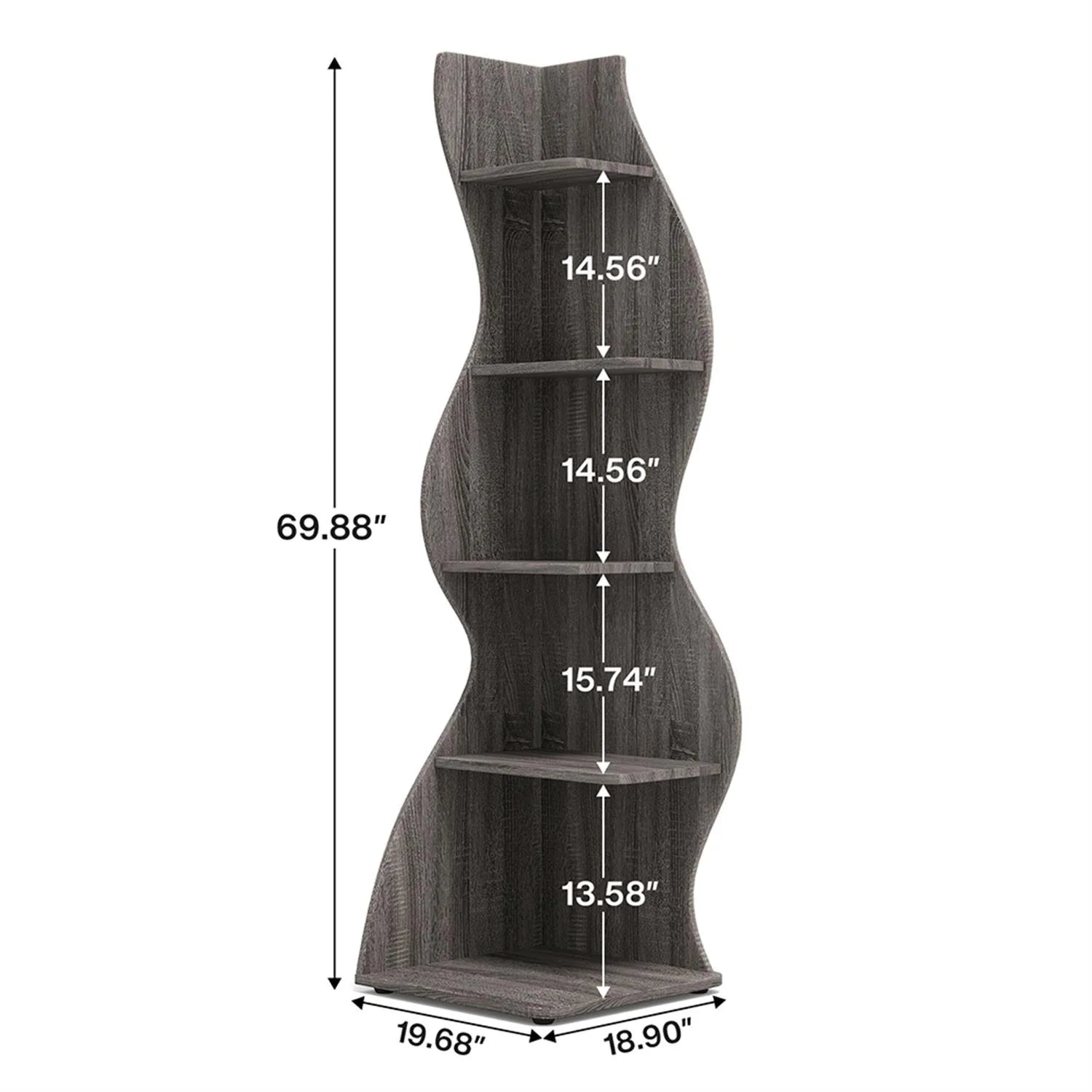 Finihen 5-Tier Corner Bookcase. Wood Bookshelf Storage Organizer. 70 Tall Display Standing Shelf Unit for Bedroom. Living Room. Green