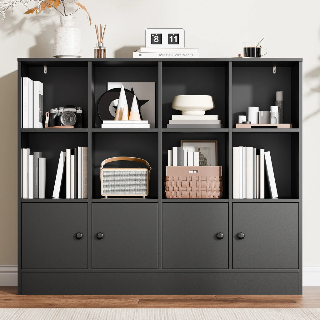Cozy Castle 3-Tier Open Cube Bookcase with 12 Cubes and 4 Doors. Adjustable Shelves. White