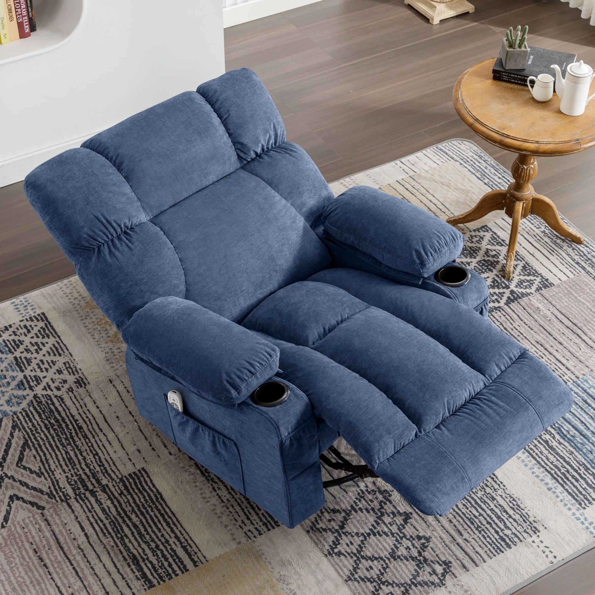 JONPONY Manual Recliner Chair with Heat Therapy and Massage Function. Heavy Duty Reclining Mechanism Massage Chair. Elderly Single Rocker Sofa with Cup Holders for Bedroom Home Theater.Grey