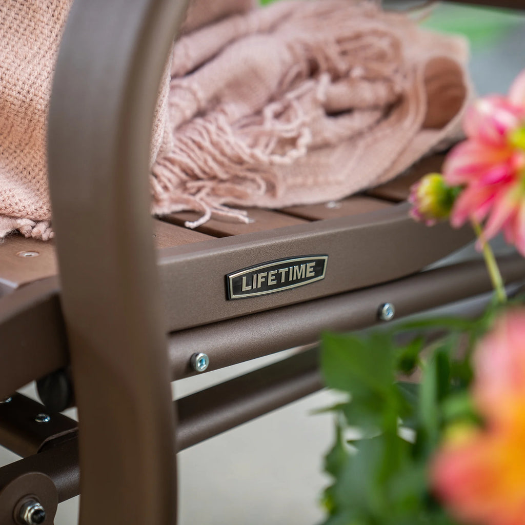 Lifetime Outdoor Glider Bench. Faux Wood. Brown 60290