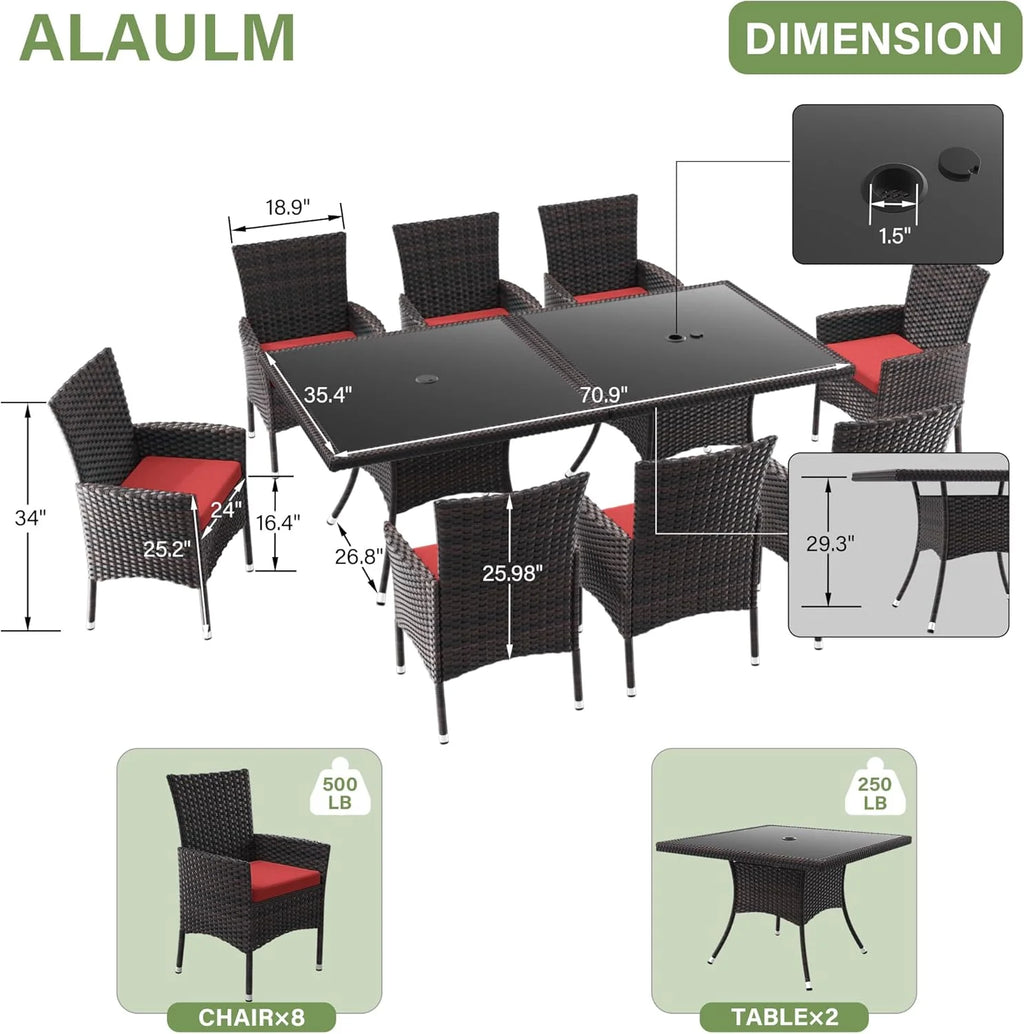 ALAULM 5 Pieces Patio Dining Set Outdoor Rattan Furniture with Square Glass Tabletop 4 Chairs with Cushions for Patio. Backyard Outdoor Kitchen Lawn & Garden Blue