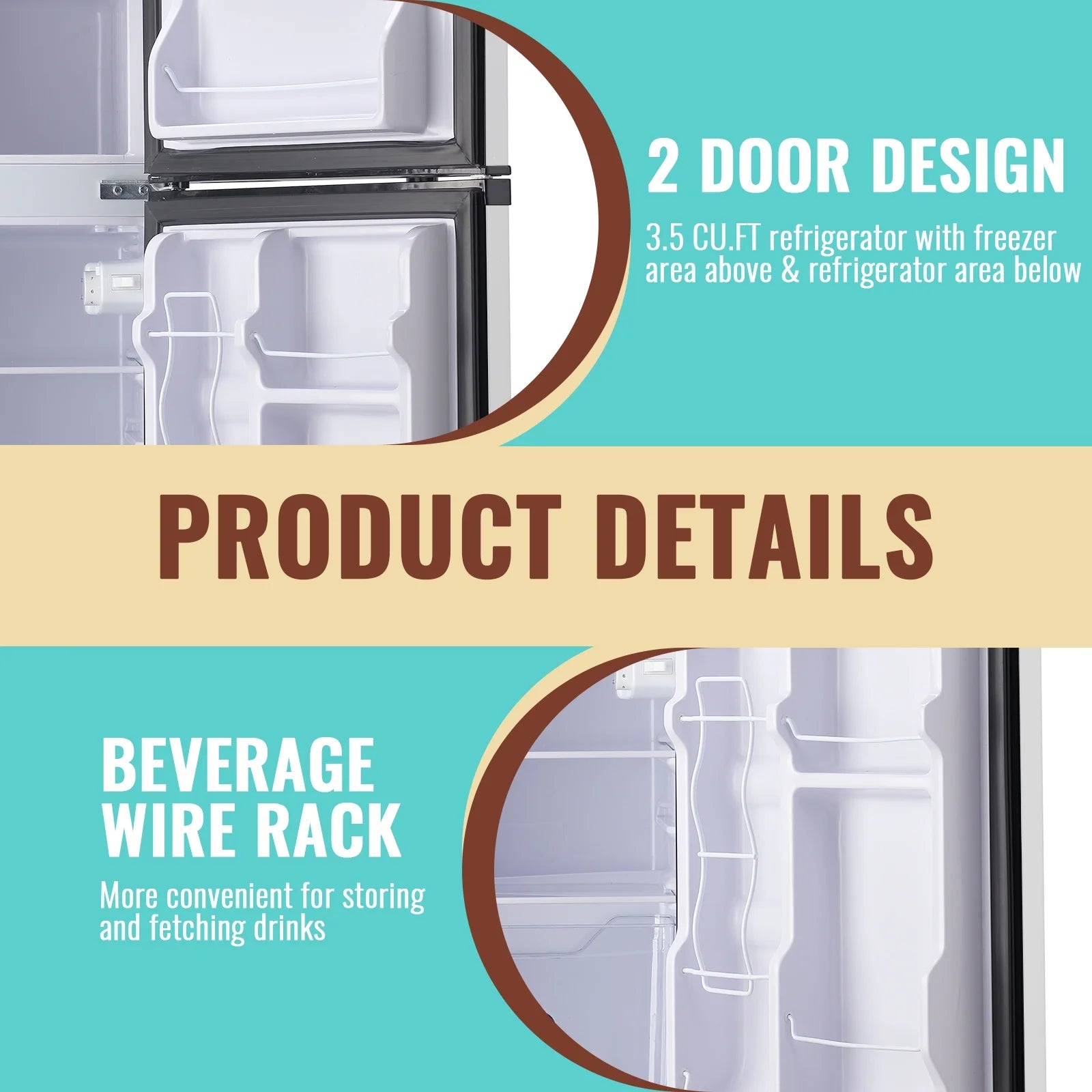 WANAI 5.0 Cu.ft Mini Refrigerator with Freezer 7 Settings Temp Adjustable Large Compact Fridge Silver