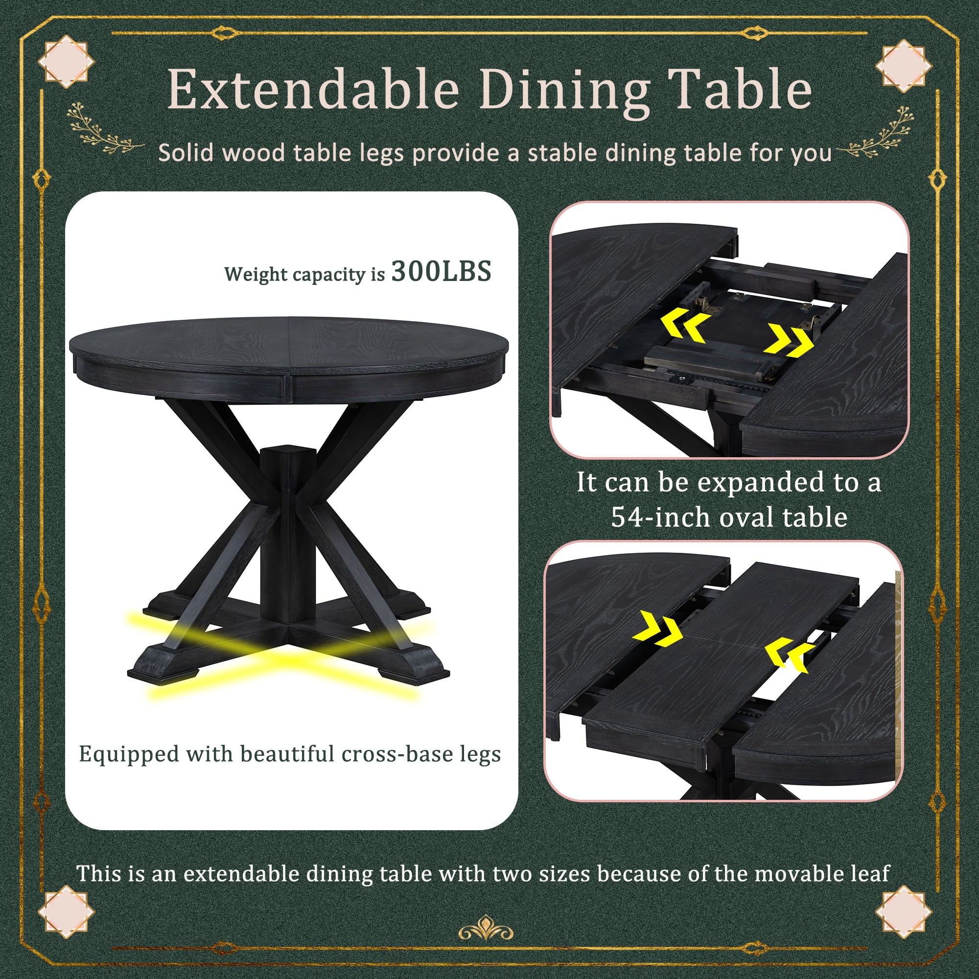 Besthome Farmhouse Extendable Round Kitchen Dining Room Table Set with Upholstered Chairs of 4. 5 Piece Round Dining Table Set with Extendable Table. Espresso
