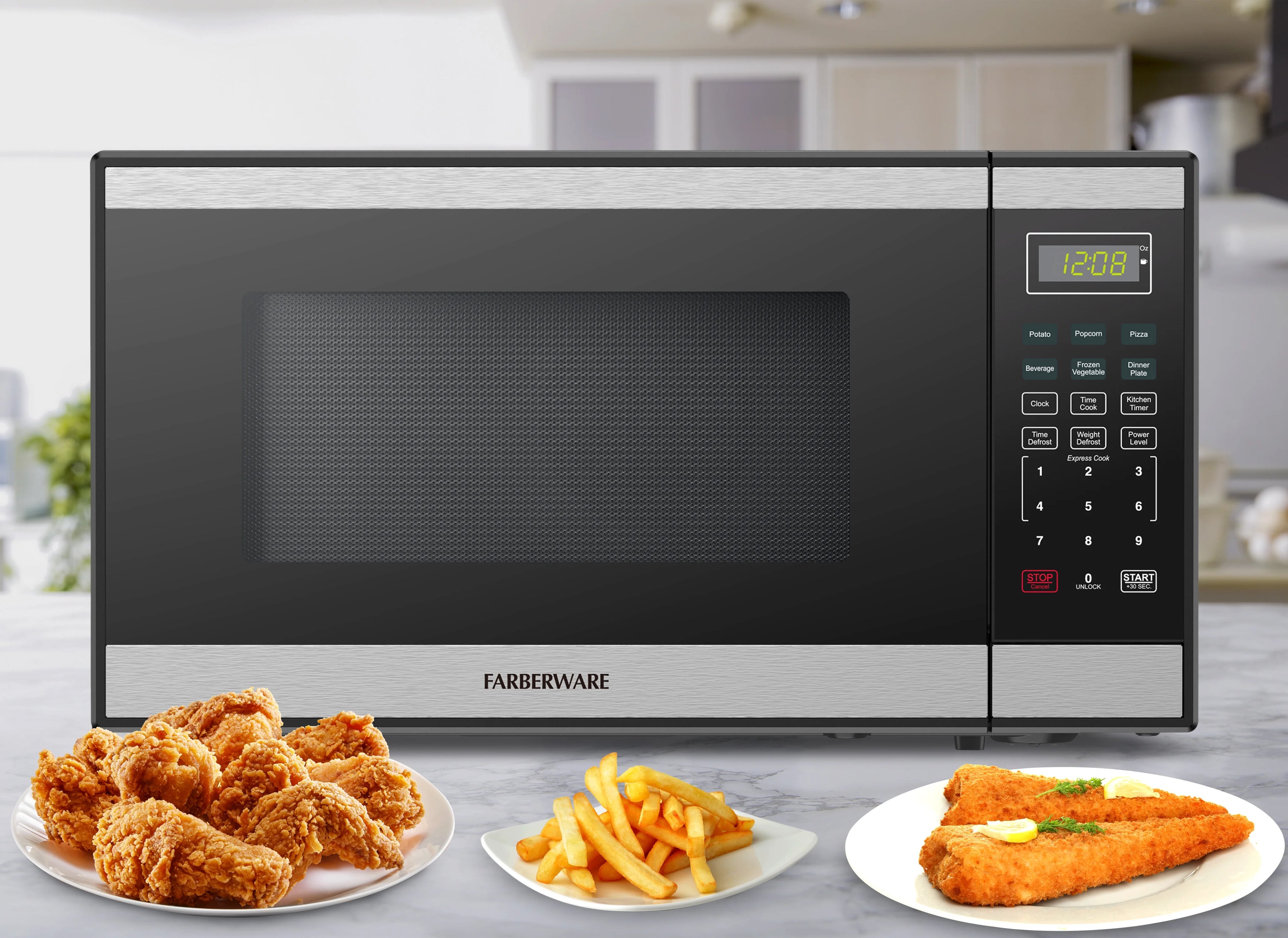 Farberware Countertop Microwave Ov 1100 Watts. 2.2 cu ft - Smart Sensor With LED Lighting and Child Lock - Perfect for Apartments and Dorms - Easy Clean Black Interior. Stainless Steel