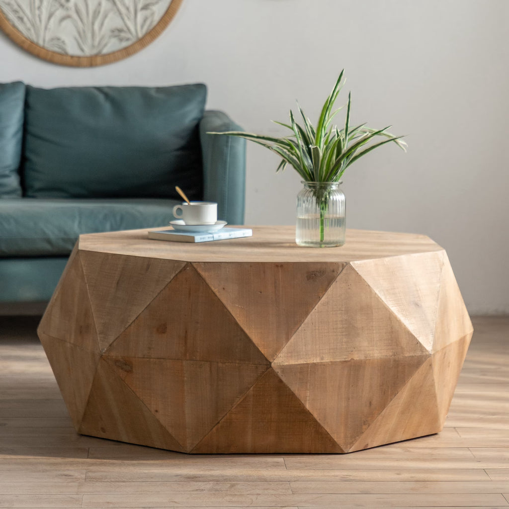 38Three-dimensional Embossed Pattern Coffee Table. Octagon Coffee table. American Retro Style Coffee Table for Office. Dining Room and Living Room. Nature