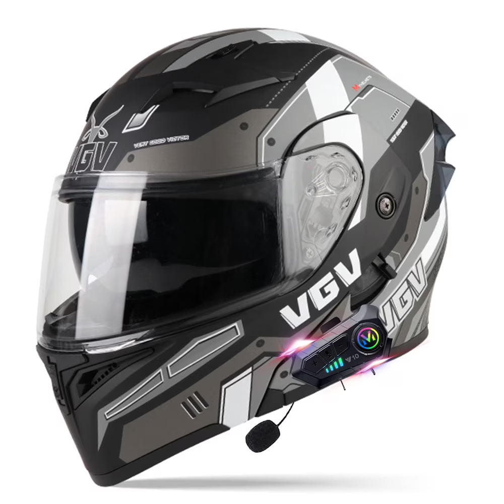 Bluetooth Modular Motorcycle Helmets for Adults Motorbike DOT Approved. Full Face Flip up Anti-Fog Helmet Built-in Dual Speaker with Microphone for Men and Women