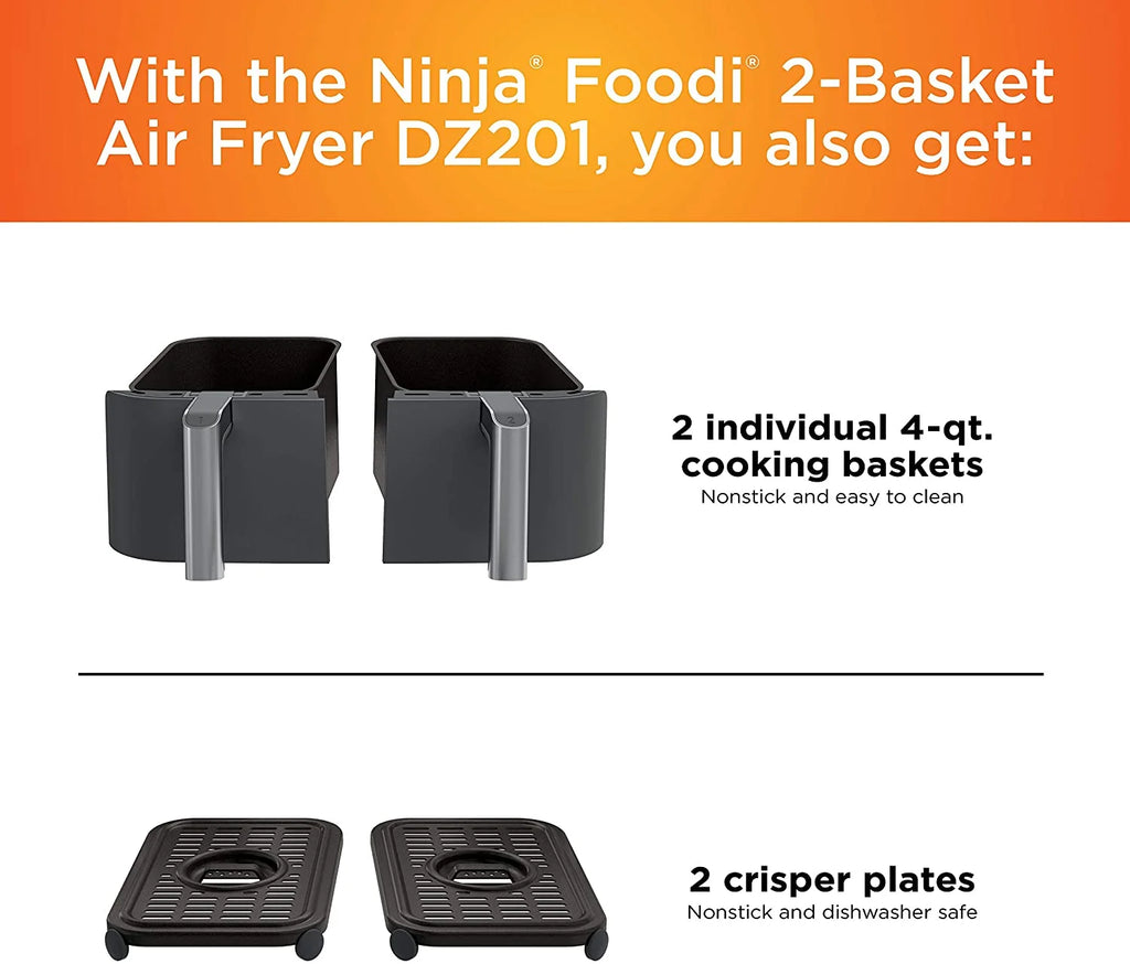 Restored Ninja DZ201 Foodi 6-in-1 2-Basket Air Fryer with DualZone Technology. 8-Quart Capacity. and a Dark Grey Stainless Finish (Refurbished)