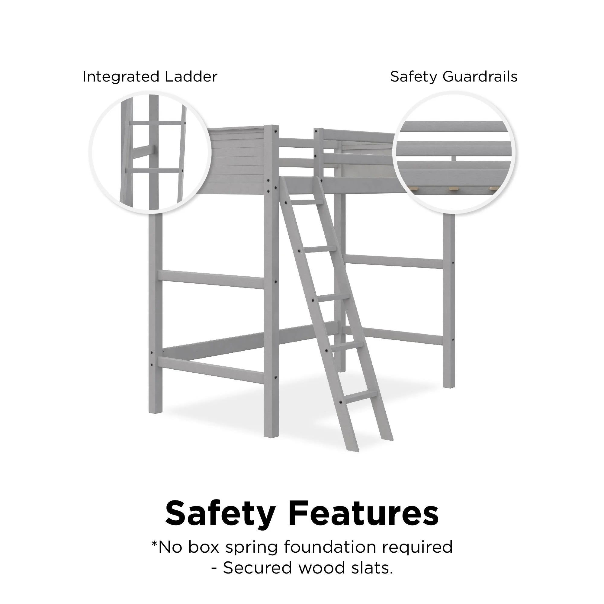 Your Zone Kiarah Twin Loft Bed with Ladder. White
