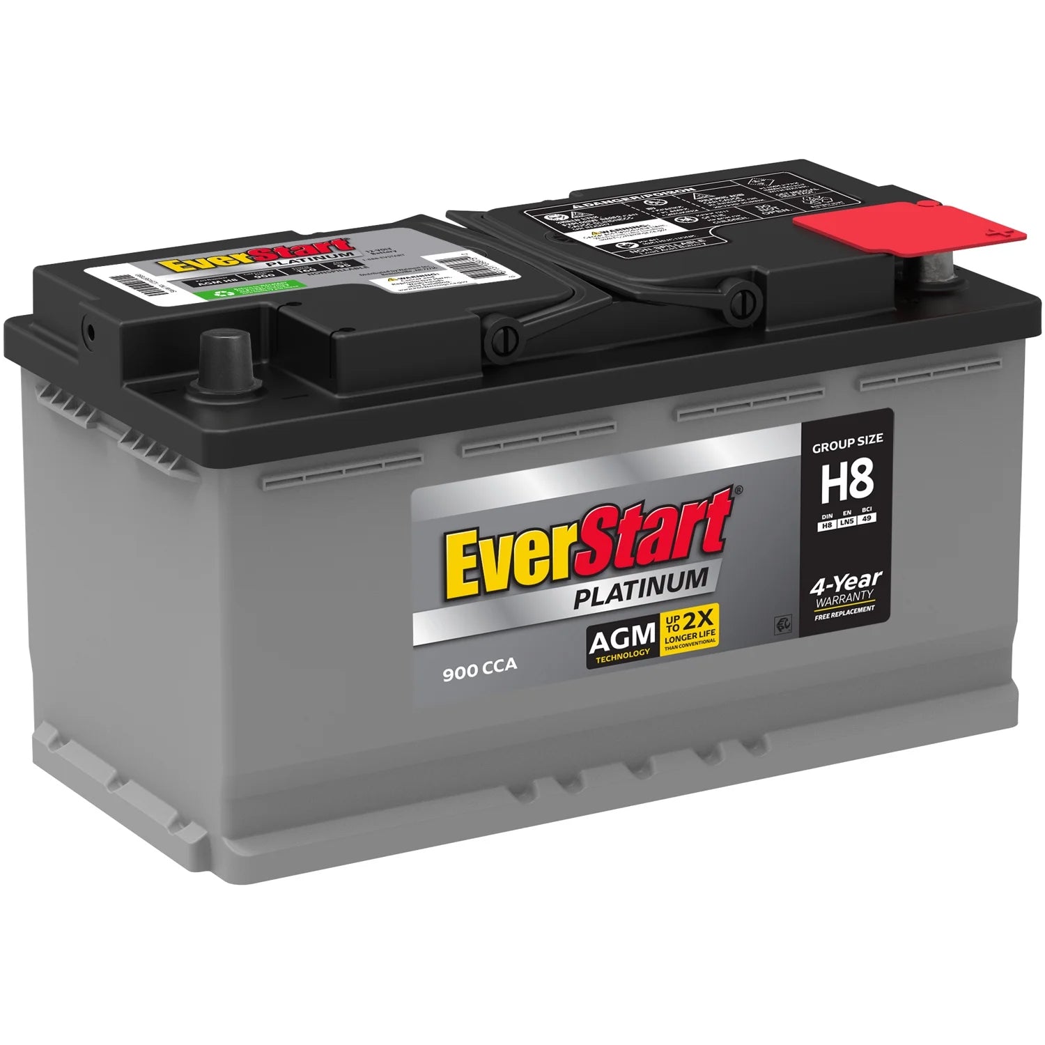 EverStart Platinum AGM Automotive Battery. Group Size H8 / LN5 / 49 12 Volt. 900 CCA with Top Post Epoxy Coated Battery Terminals