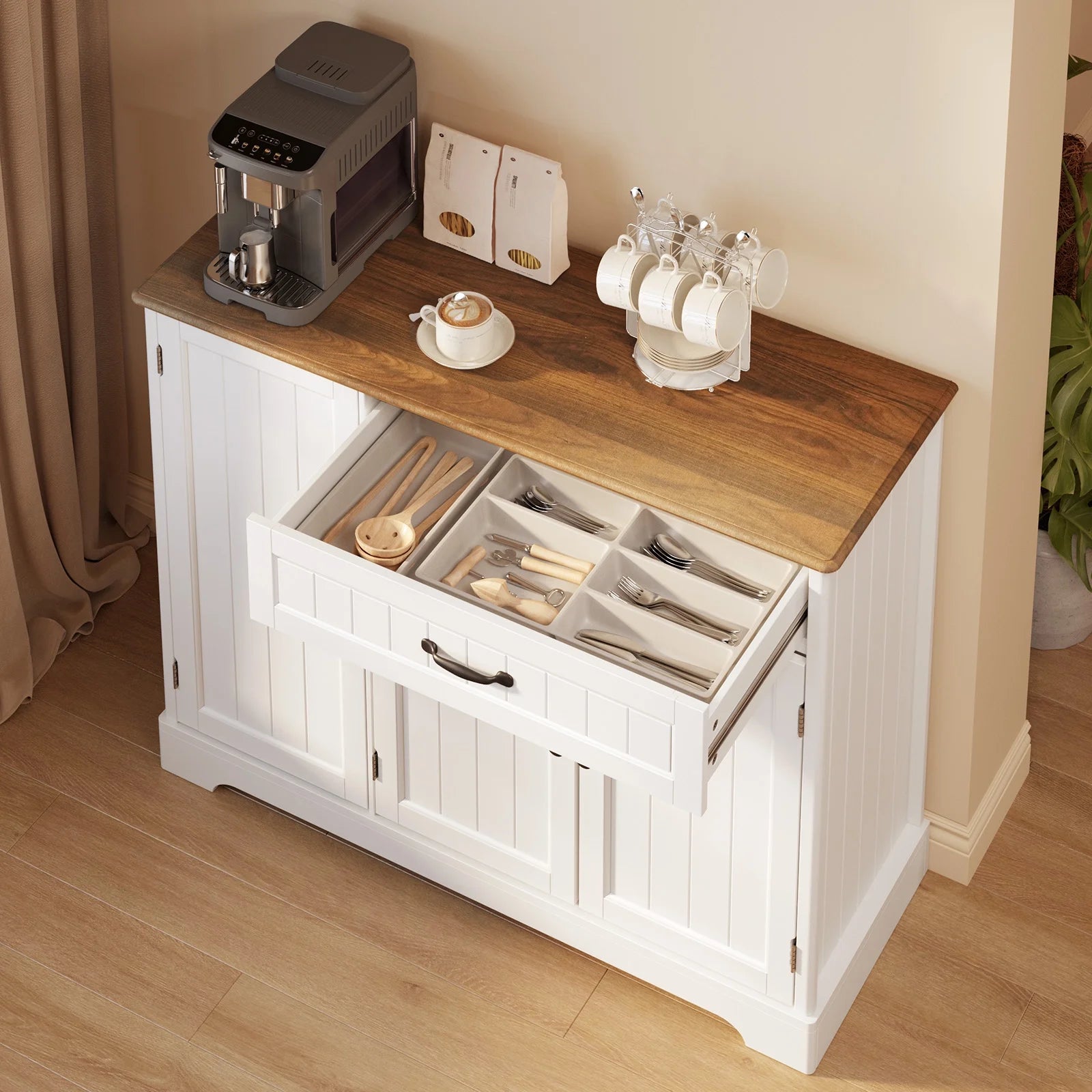 Coffee Bar. Lofka 42 Kitchen Storage Cabinet. Sideboard Buffet Cabinet with 8 Shelves. 1 Drawer