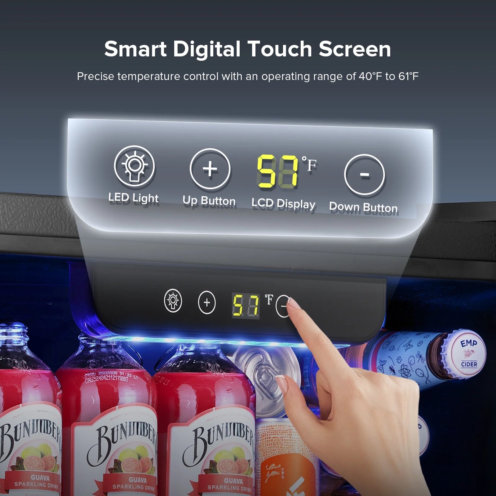 Auseo 1.3 Cu.ft. Mini Beverage Refrigerator Cooler - 55 Can &12 Bottle Mini Fridge with Double Glass Door. for Home/Bar/Office. Electronic touch control