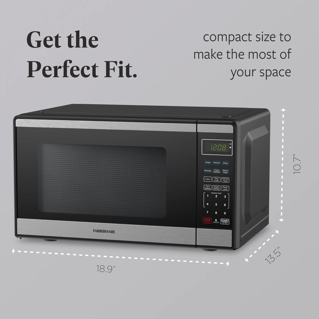 Farberware Countertop Microwave Ov 1100 Watts. 2.2 cu ft - Smart Sensor With LED Lighting and Child Lock - Perfect for Apartments and Dorms - Easy Clean Black Interior. Stainless Steel