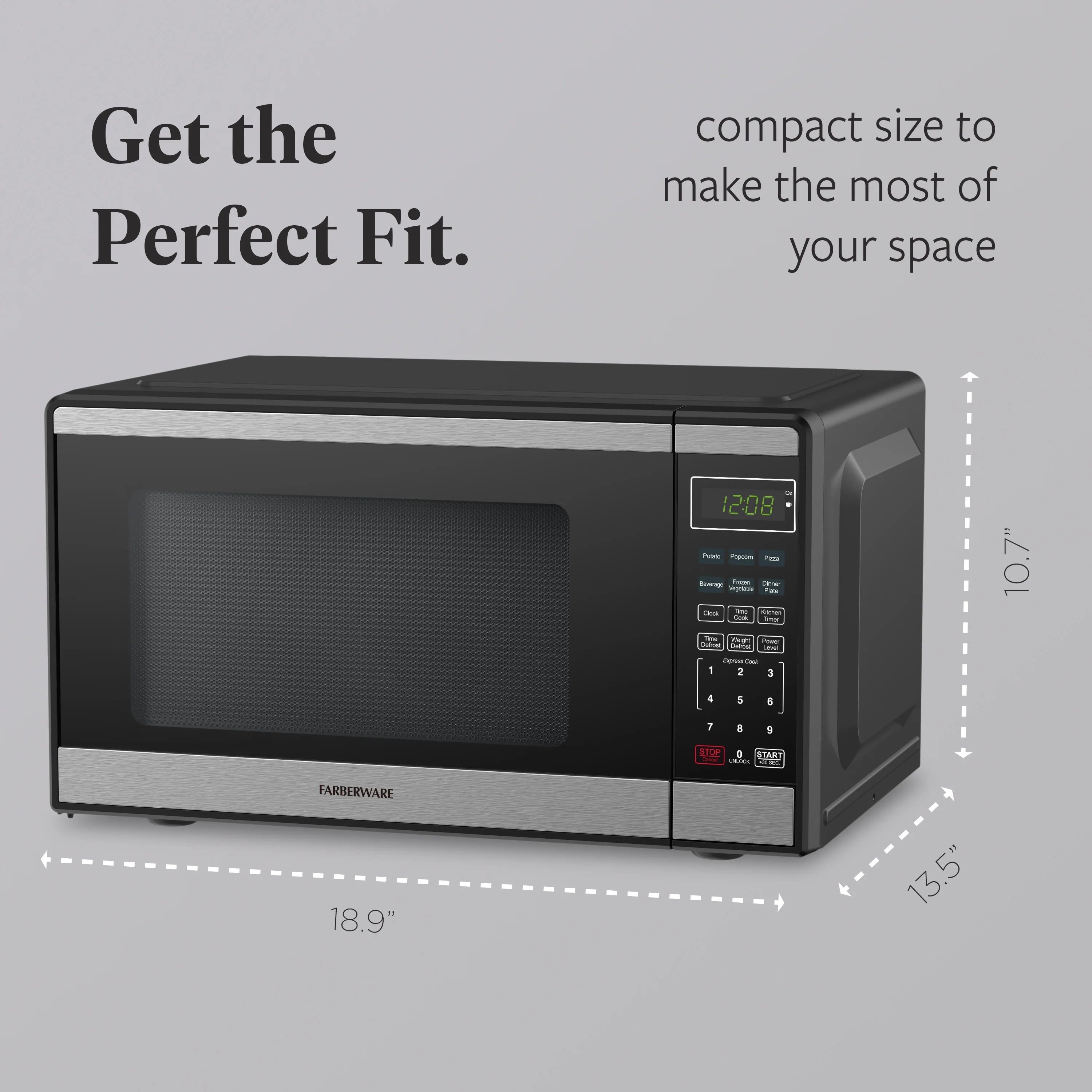 Farberware Countertop Microwave Ov 1100 Watts. 2.2 cu ft - Smart Sensor With LED Lighting and Child Lock - Perfect for Apartments and Dorms - Easy Clean Black Interior. Stainless Steel