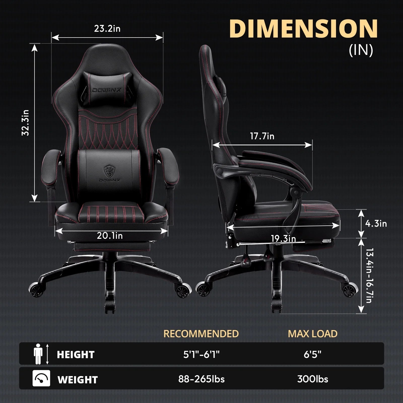 Dowinx Gaming Chair Breathable PU Leather Gamer Chair with Pocket Spring Cushion. Ergonomic Computer Chair with Massage Lumbar Support.Adjustable Swivel Task Chair with Footrest(Brown)