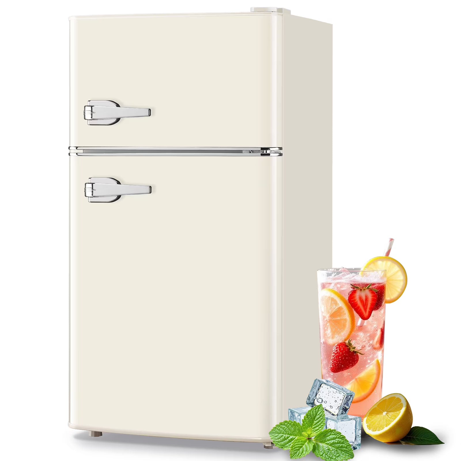 Tacool 3.5 Cu.ft Retro Mini Fridge with Freezer. 2 Door Small Refrigerator with 7 Adjustable Thermostat for Home. Blue