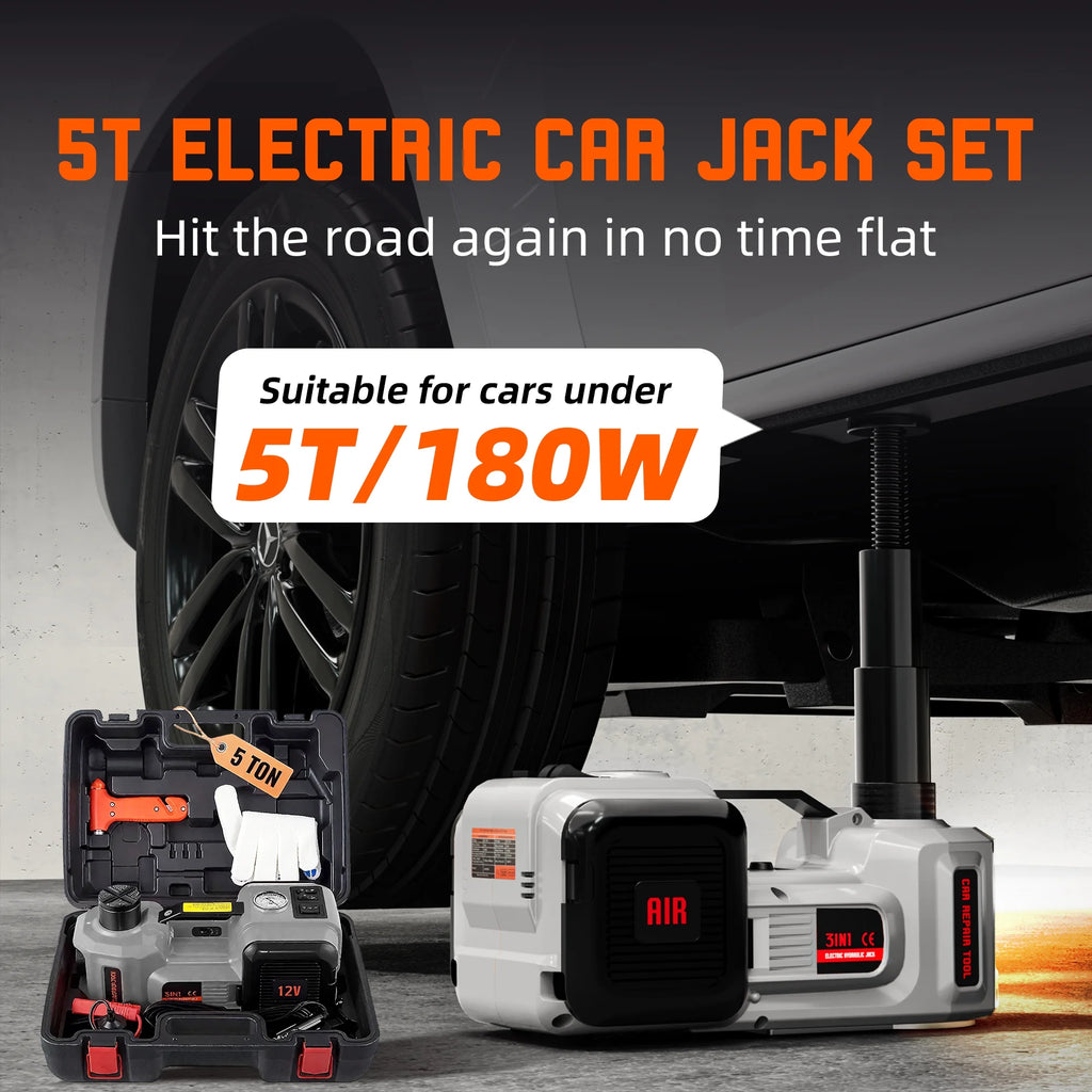 SZTAA Electric Car Jack Lift with Air Compressor and Emergency Hammer 5 Ton/11023 lbs Hydraulic Jack for SUV Sedan Truck Change Tires Garage Repair