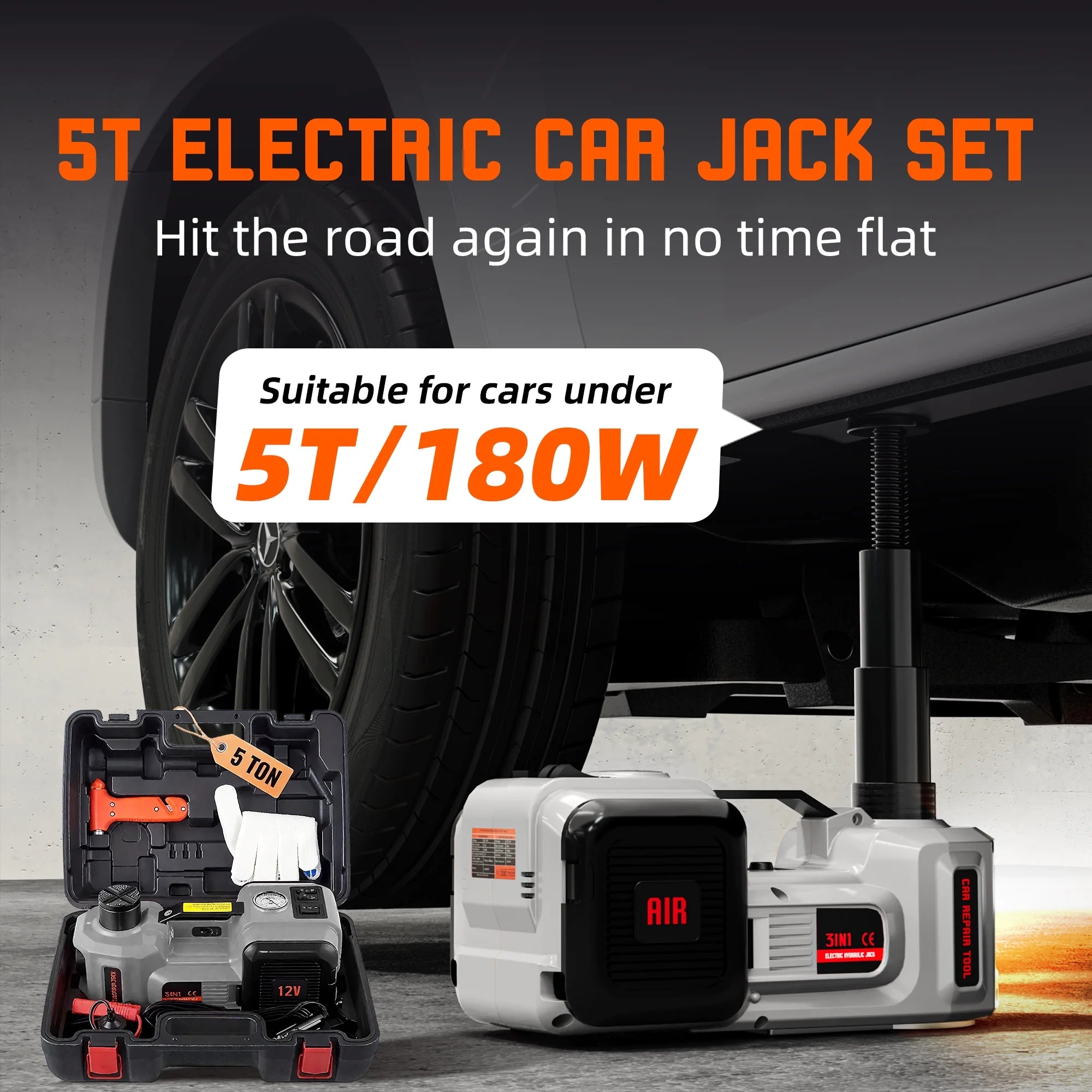 SZTAA Electric Car Jack Lift with Air Compressor and Emergency Hammer 5 Ton/11023 lbs Hydraulic Jack for SUV Sedan Truck Change Tires Garage Repair