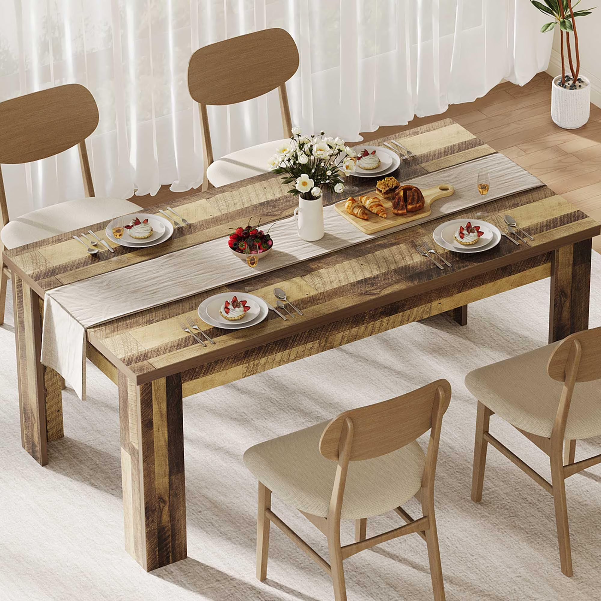 Dining Table for 4-6.63-inch Dining Tables for 4.Farmhouse Kitchen Table with Large Tabletop.Rectangular Dining Room Table.Kitchen Dining Table Dinner Table for Kitchen.Living Room��Only table��