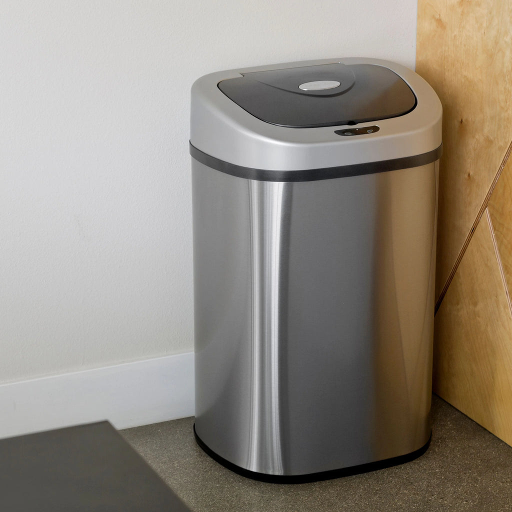 Nine Stars Automatic Trash Can. 21 Gallon Stainless Steel. Motion Sensor Hands Free Soft Close Lid Garbage Bin. Silver