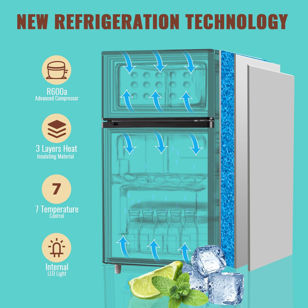 WANAI 5.0 Cu.ft Mini Refrigerator with Freezer 7 Settings Temp Adjustable Large Compact Fridge Silver