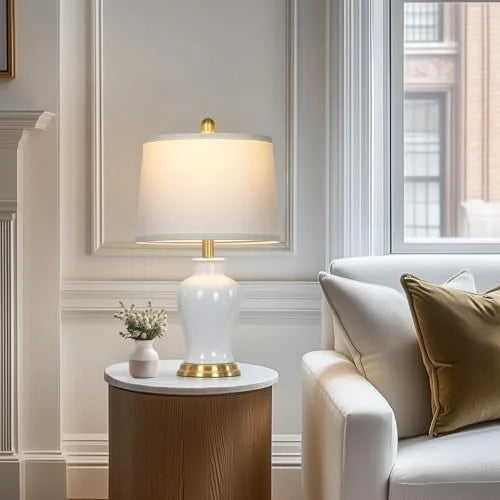 Modern Ceramic Table Lamps Set of 2. 23 White Ceramic Lamps for Living Room. Rustic Farmhouse Bedside Lamp with Ginger Jar Design. Elegant Bedroom Lamp for Nightstand Desk Side End Table Home Decor