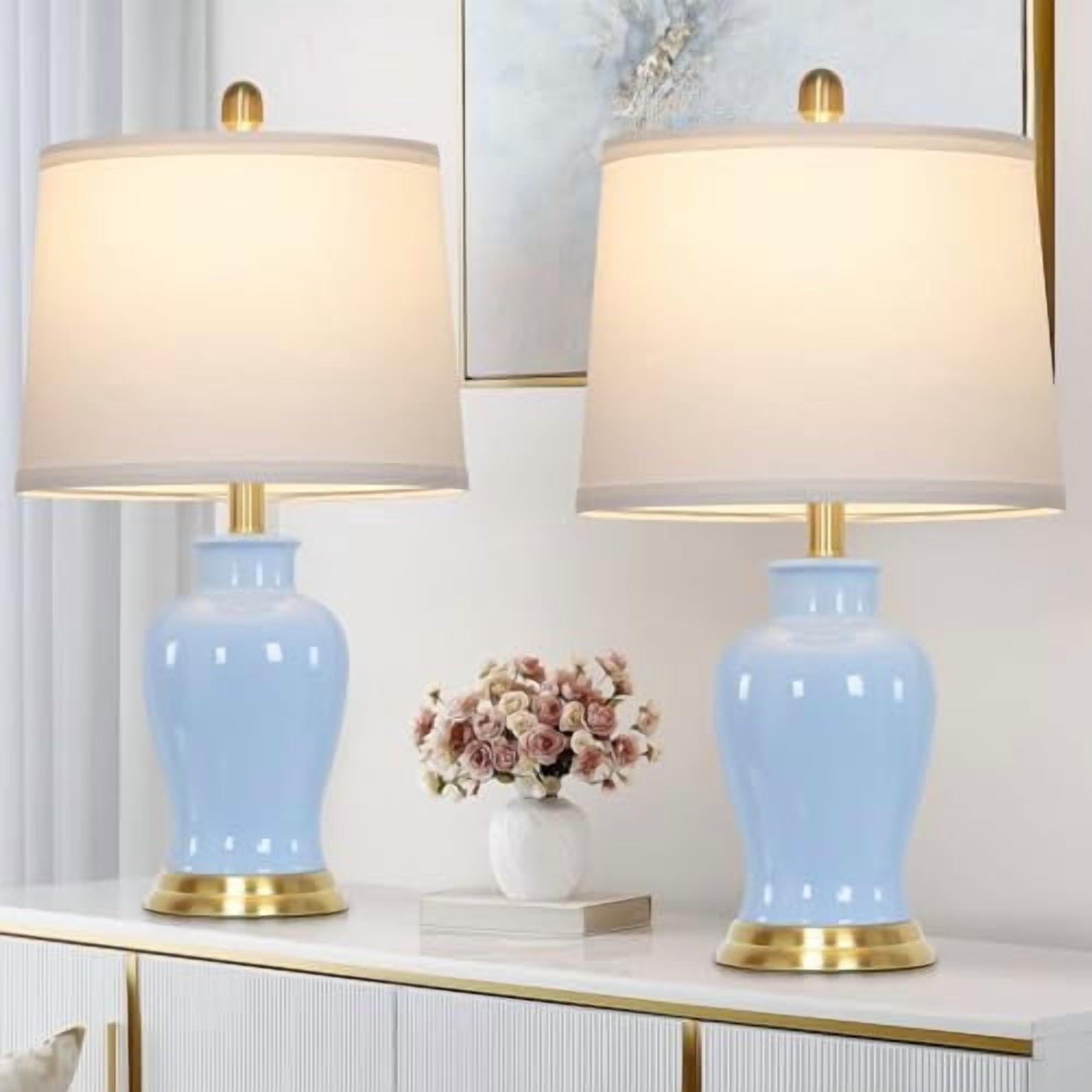 Modern Ceramic Table Lamps Set of 2. 23 White Ceramic Lamps for Living Room. Rustic Farmhouse Bedside Lamp with Ginger Jar Design. Elegant Bedroom Lamp for Nightstand Desk Side End Table Home Decor