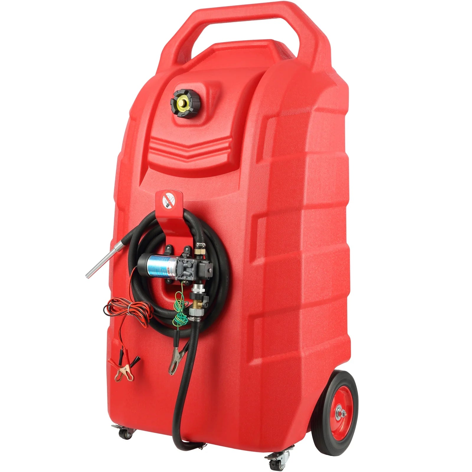 KFFKFF Fuel Carrier. 32 Gallon. Mobile Fuel Storage Unit On-Wheels. Equipped with 12V DC Transfer Pump. Gasoline Diesel Fuel Holder with 8.2 ft Hose. Flow Rate 7L/min. Suitable for Trucks. Boats