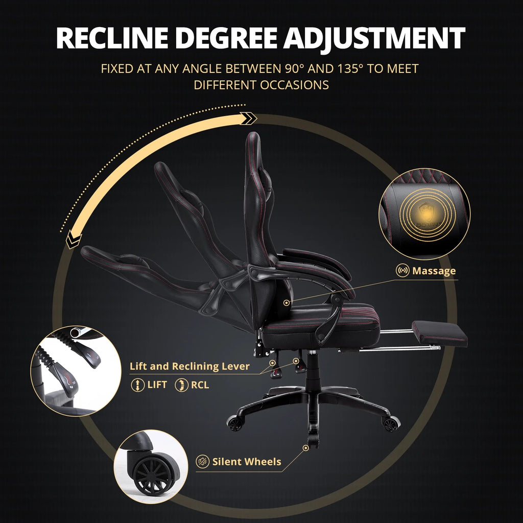 Dowinx Gaming Chair Breathable PU Leather Gamer Chair with Pocket Spring Cushion. Ergonomic Computer Chair with Massage Lumbar Support.Adjustable Swivel Task Chair with Footrest(Brown)