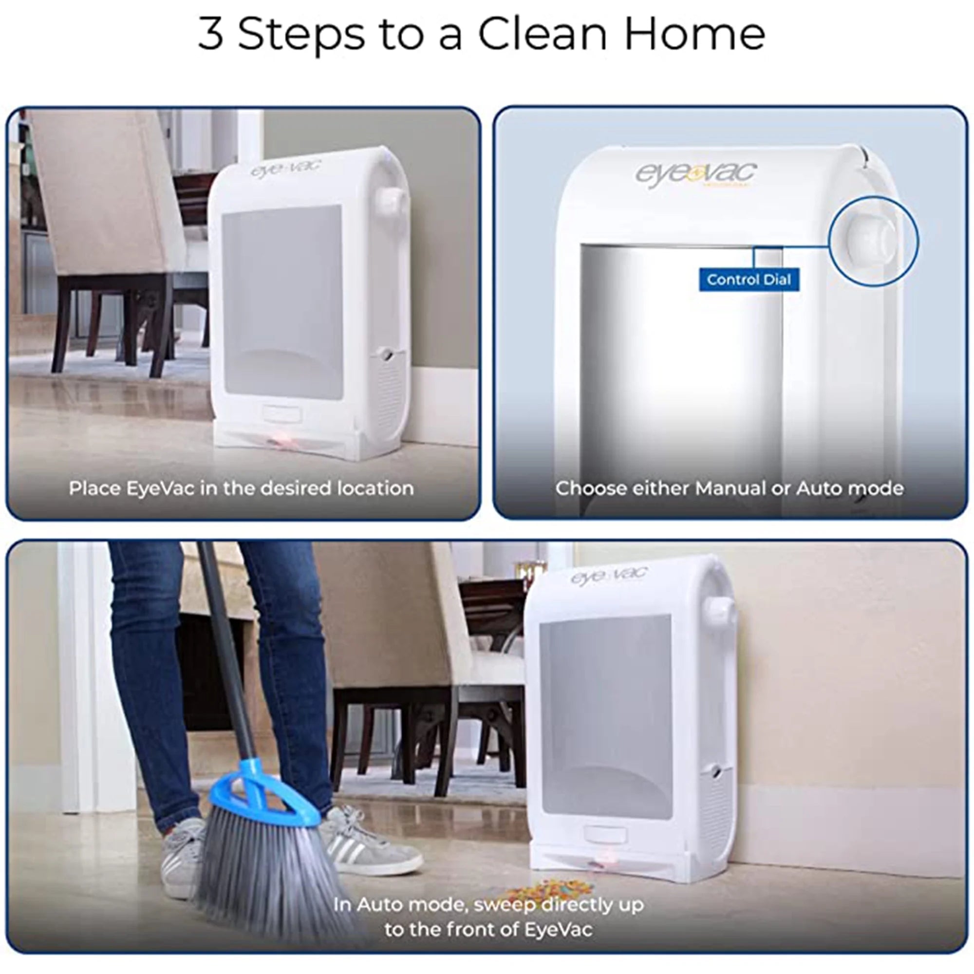 EyeVac Touchless Electric Stationary Pet Vacuum Hard Floor Cleaner. White