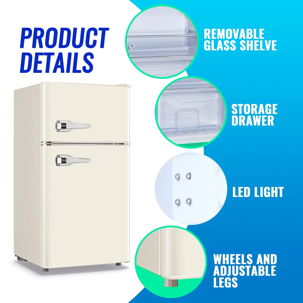 Tacool 3.5 Cu.ft Retro Mini Fridge with Freezer. 2 Door Small Refrigerator with 7 Adjustable Thermostat for Home. Blue