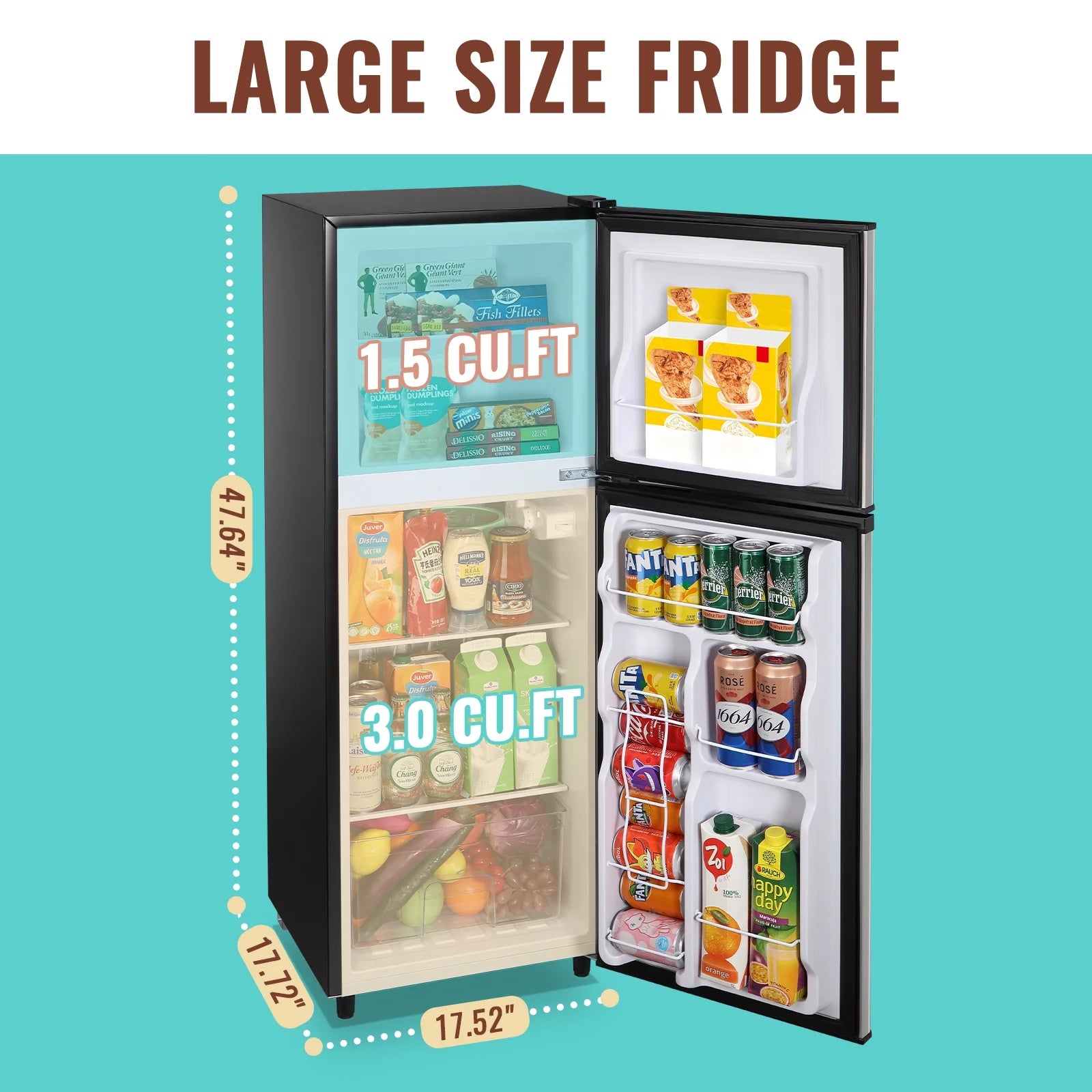 WANAI 4.5 Cu.ft Large Size Mini Fridge with Adjustable Thermostat. Compact Refrigerator Silver. New