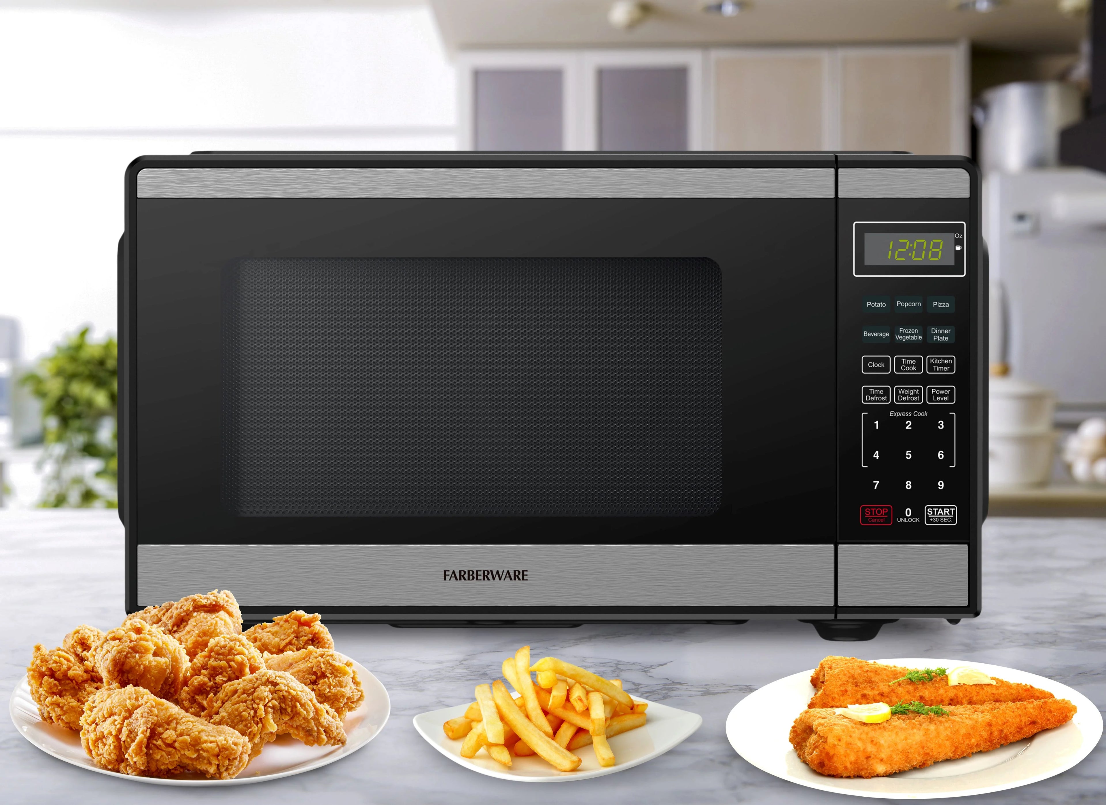 Farberware Countertop Microwave Ov 1100 Watts. 2.2 cu ft - Smart Sensor With LED Lighting and Child Lock - Perfect for Apartments and Dorms - Easy Clean Black Interior. Stainless Steel