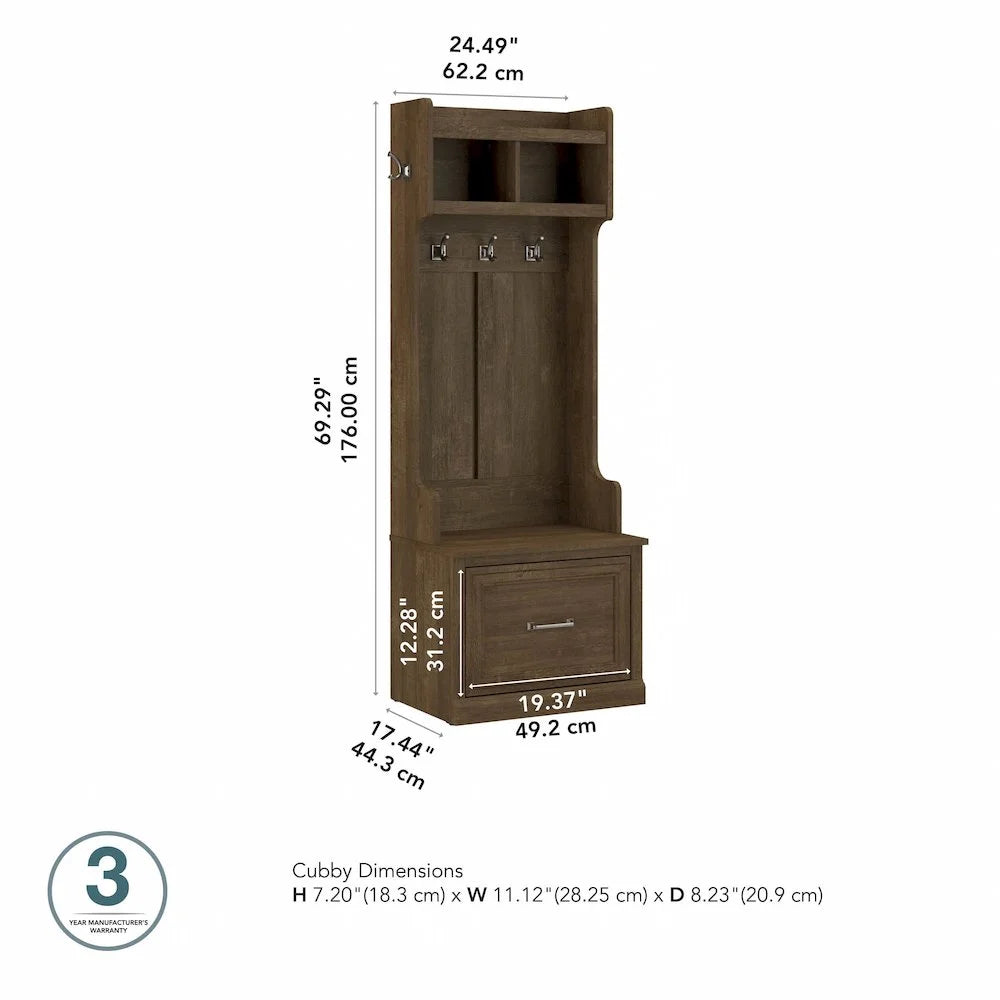 Woodland 24W Hall Tree & Shoe Bench w/ Drawer in White Ash - Engineered Wood