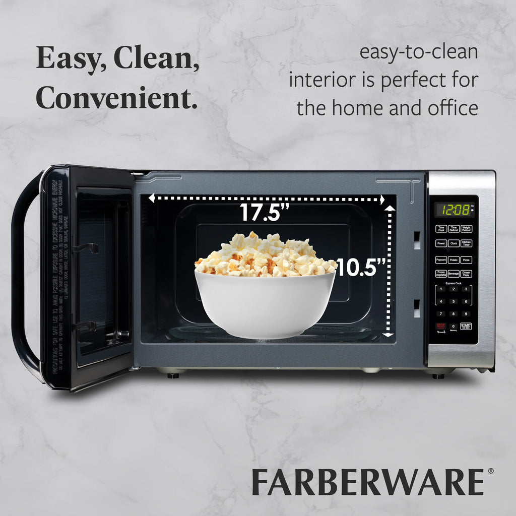 Farberware Countertop Microwave Ov 1100 Watts. 2.2 cu ft - Smart Sensor With LED Lighting and Child Lock - Perfect for Apartments and Dorms - Easy Clean Black Interior. Stainless Steel