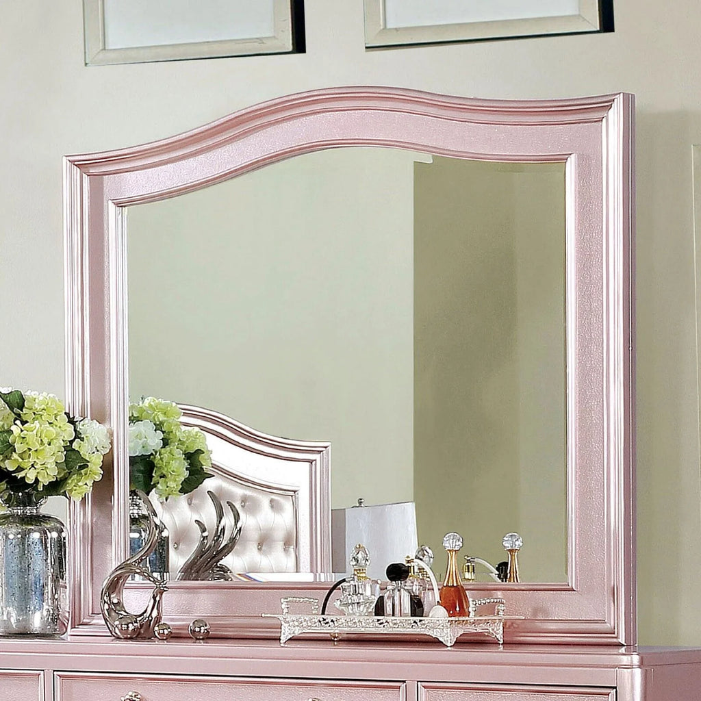 Contemporary Rose Gold Twin Size Bed 6pc Set Dresser Mirror Nightstand Chest Padded HB Tufted Bedroom Furniture Solid wood