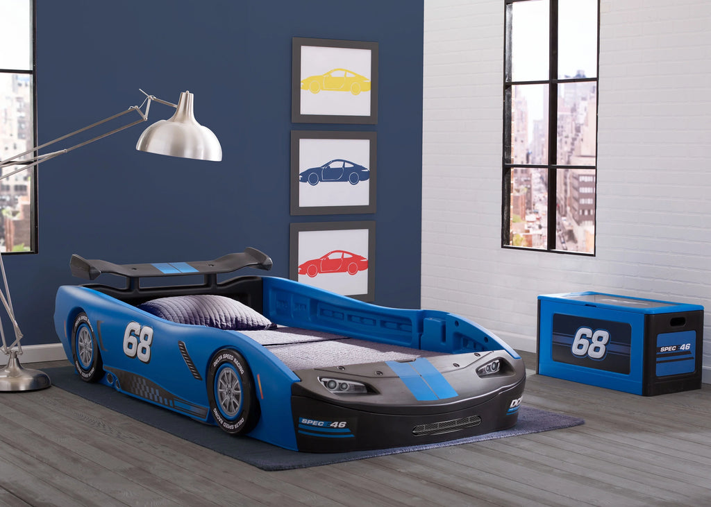 Delta Children Turbo Race Car Twin Bed. Blue