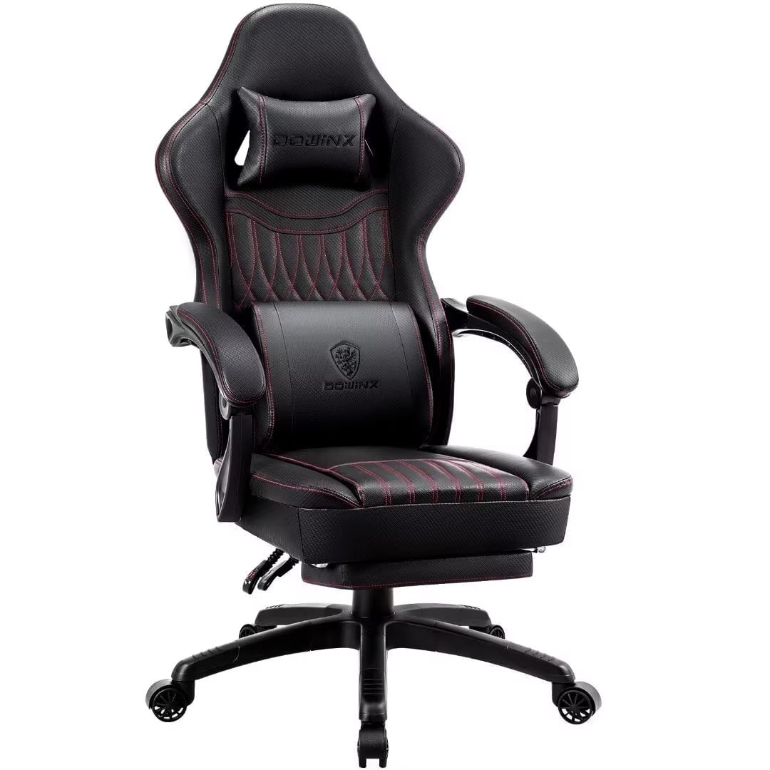 Dowinx Gaming Chair Breathable PU Leather Gamer Chair with Pocket Spring Cushion. Ergonomic Computer Chair with Massage Lumbar Support.Adjustable Swivel Task Chair with Footrest(Brown)
