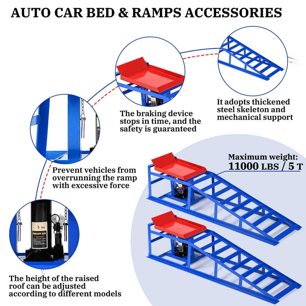 Lafati 2-Pack Hydraulic Car Ramps: Heavy-Duty Vehicle Ramps with 5T / 10000lbs Jack Load Capacity. Portable Design for Effortless Oil Changes and Car Lifts
