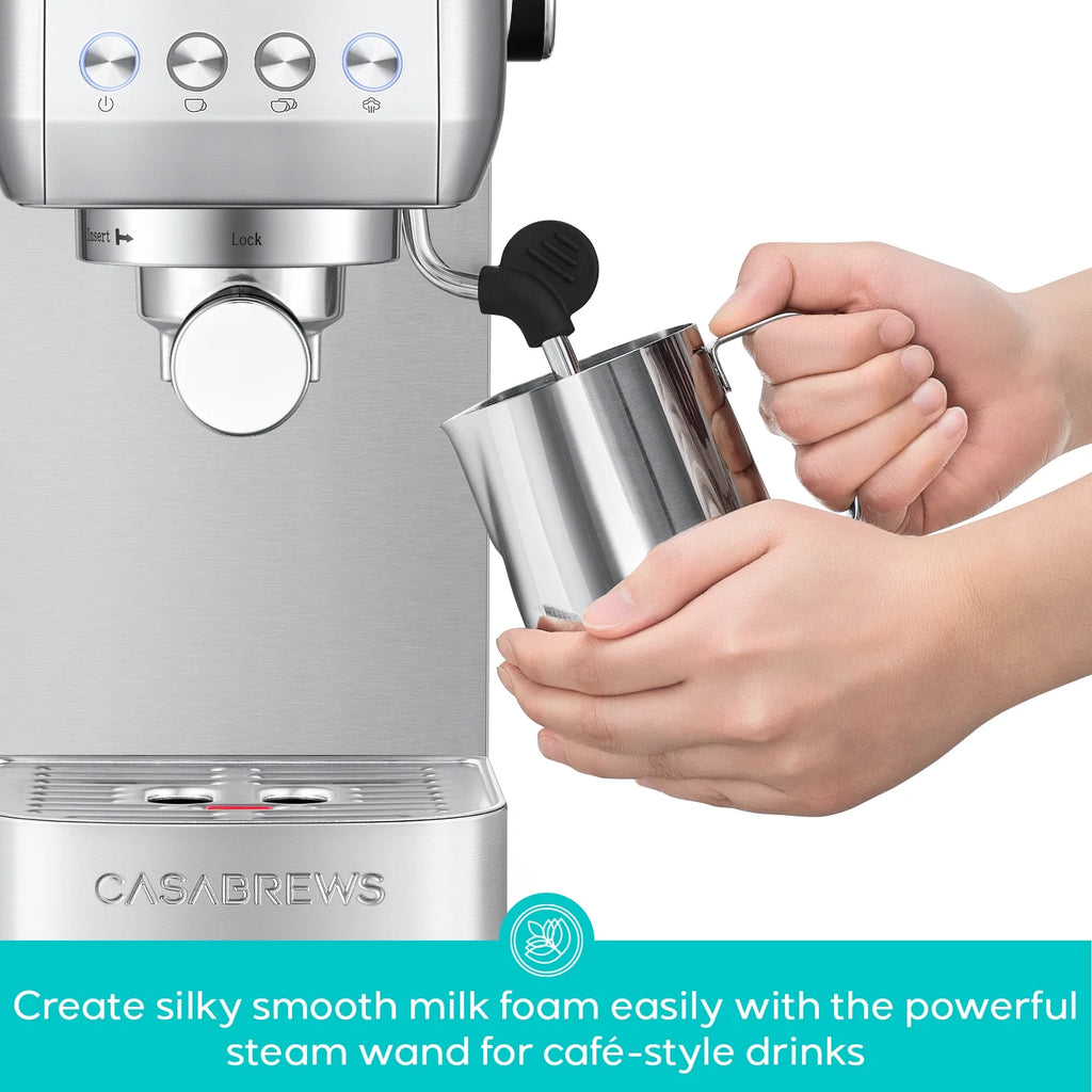 CASABREWS 3700Gense. 20 Bar Espresso Machine and Coffee Maker with Milk Frother. Silver