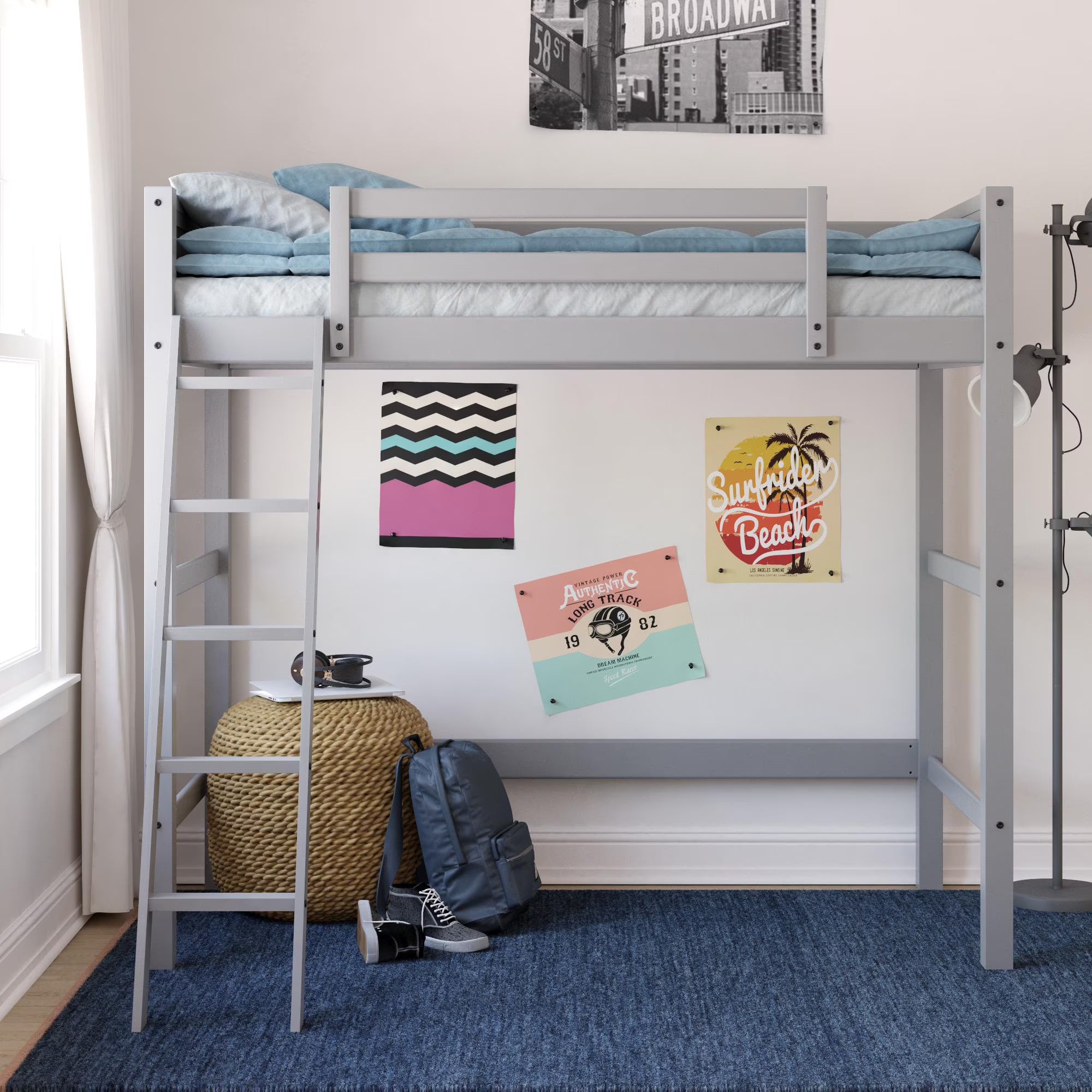 Your Zone Kiarah Twin Loft Bed with Ladder. White