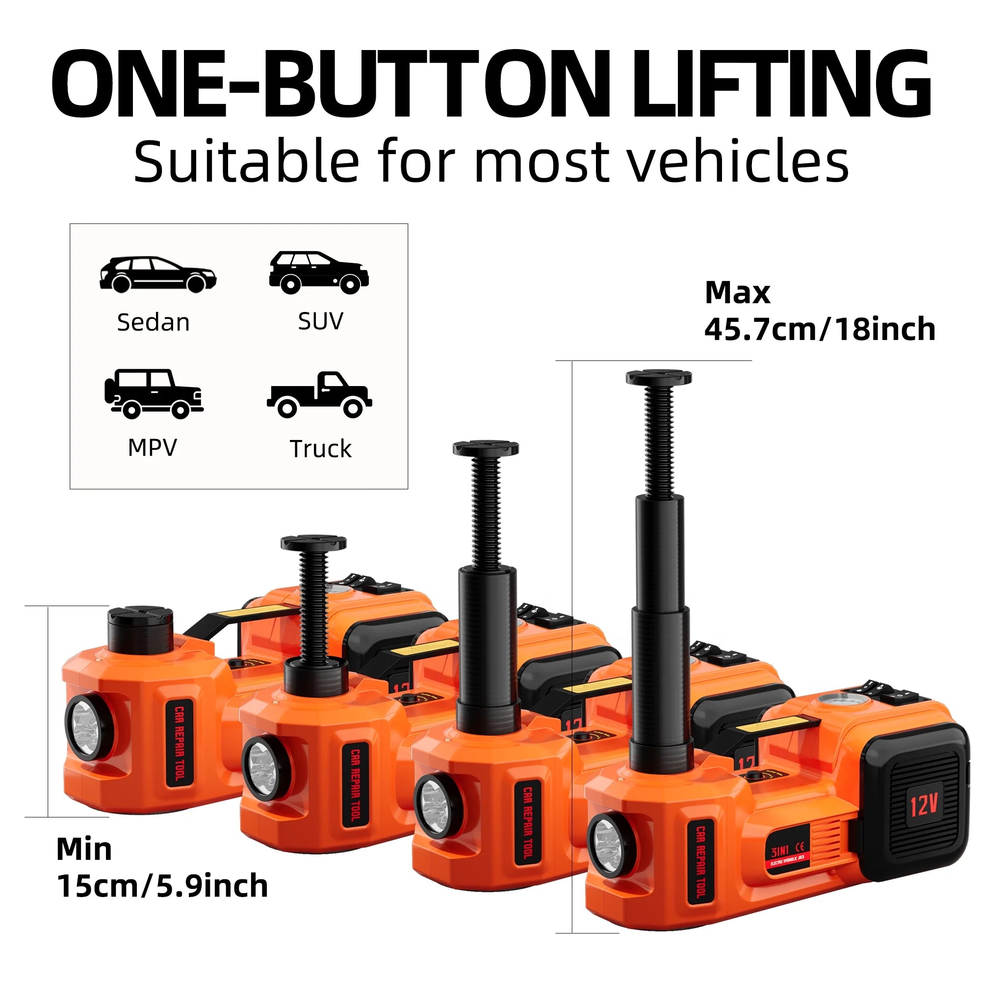 SZTAA Electric Car Jack Lift with Air Compressor and Emergency Hammer 5 Ton/11023 lbs Hydraulic Jack for SUV Sedan Truck Change Tires Garage Repair